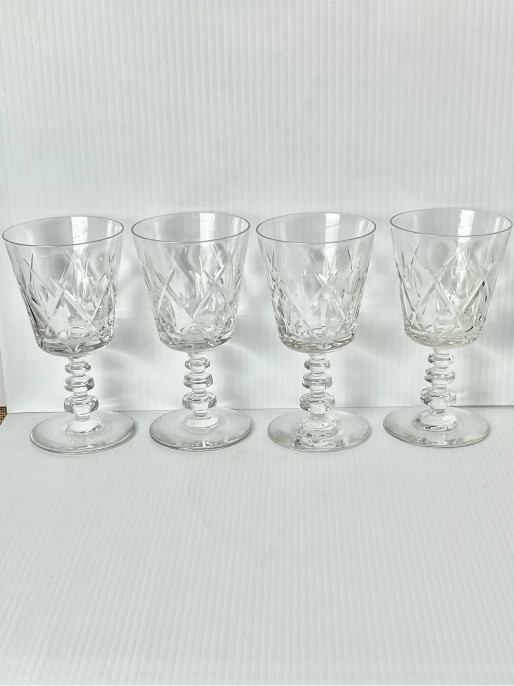 Set of Four Rock Sharpe Olive and Cross Footed Water / Wine Goblets